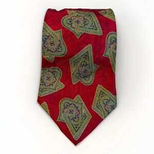 Drakkar Mens Silk Tie Red Geometric Medallion Made in Italy Vintage Wide Necktie